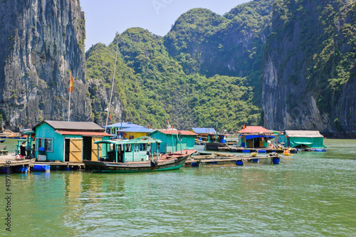 Floating fishing village in Halong bay  Vietnam