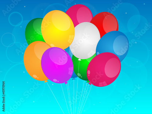 Multicolored balloons on blue background. Vector illustration.