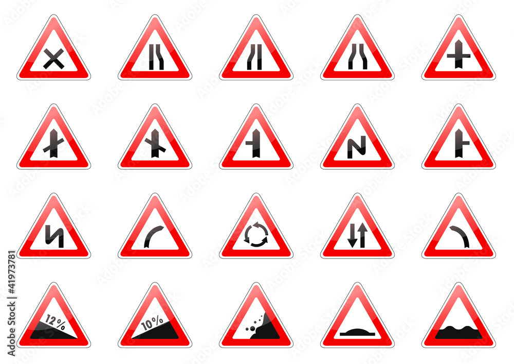 Set of glossy road signs Set of glossy road signs