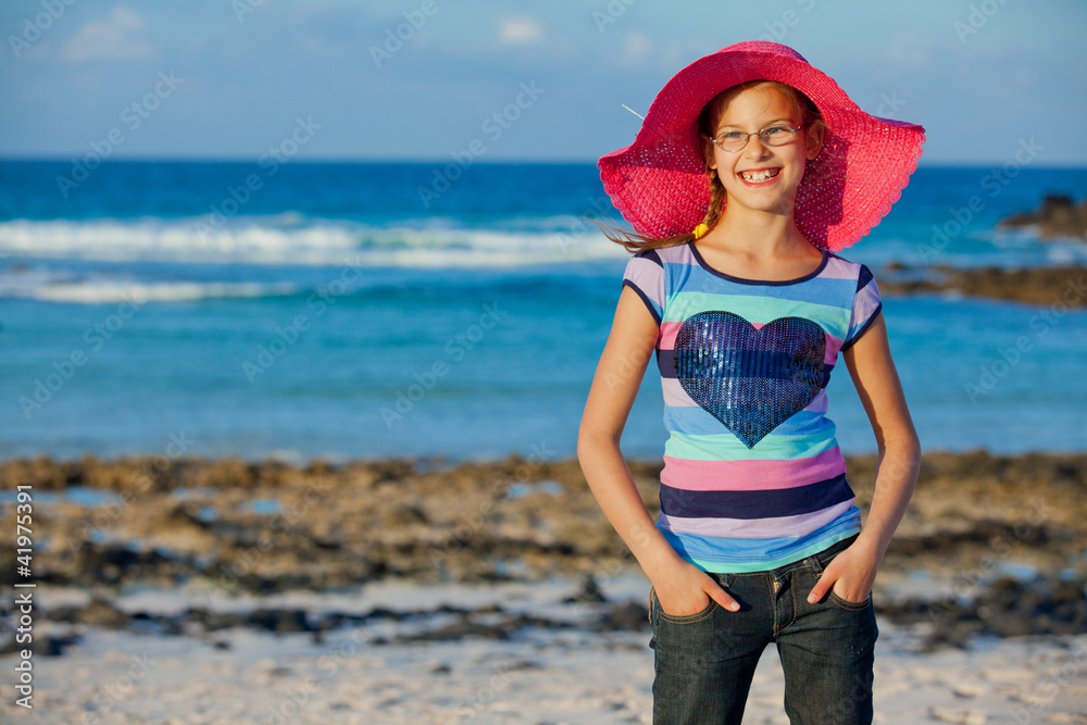 Girl in hat relax ocean background Girl in hat relax ocean background