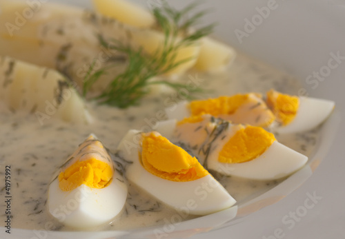 Dill sauce with egg and potatoes