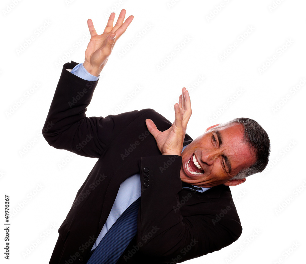 Excited executive screaming with hands up Excited executive screaming with hands up