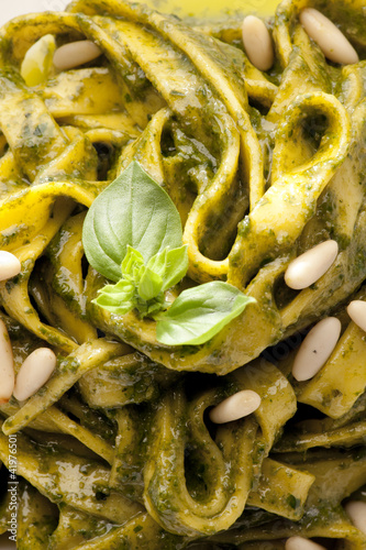 pasta with pesto sauce basil and pine nuts