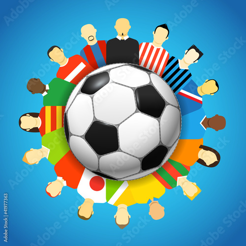 National teams football players around the soccer ball