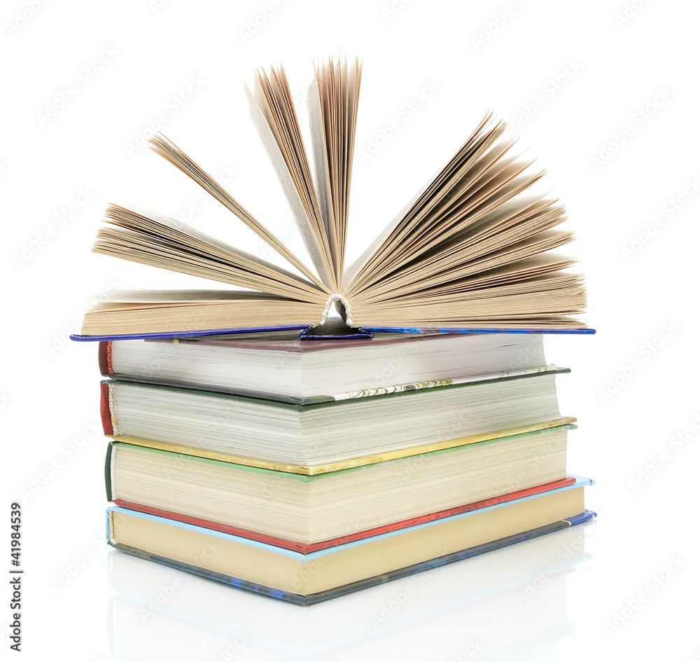 stack of books on a white background close-up