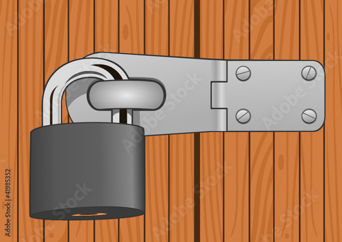 Closeup wood door with padlock