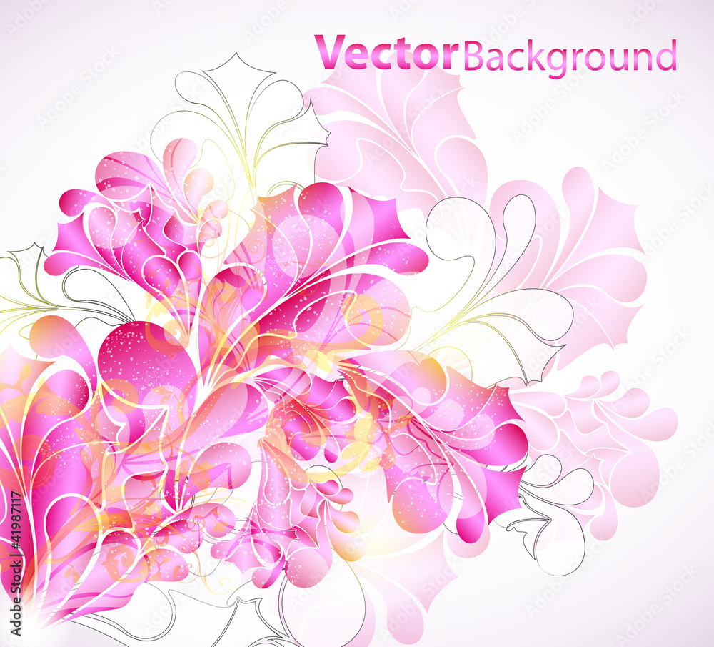 colored abstract swirly vector background with floral elements