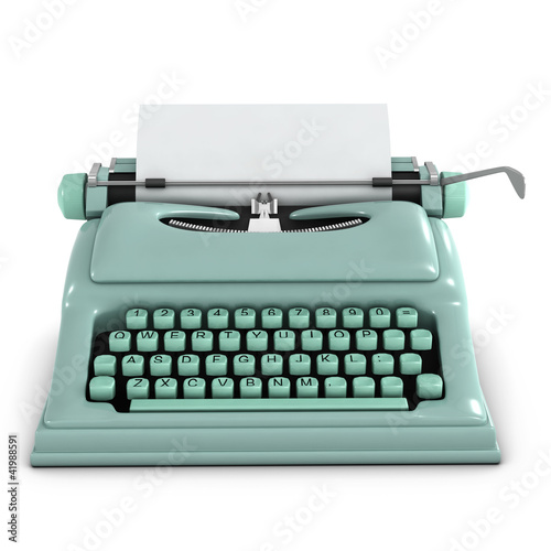 3d Typewriter with blank paper Front View