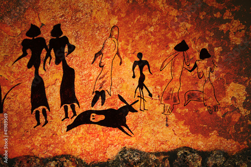 Cave painting of primitive commune