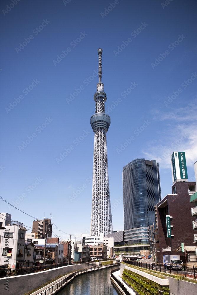 Naklejka premium Tokyo Sky Tree widziane z Nishijukkenbashi
