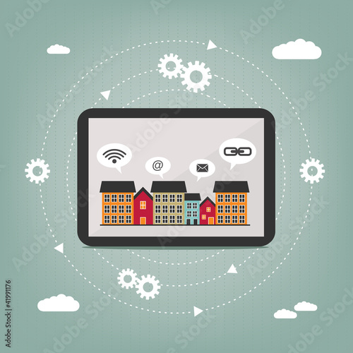 abstract concept of city tablet computer connection