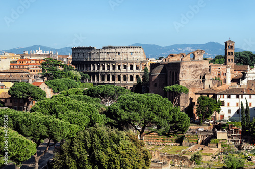 Photography Ariel view of The Colosseum in  Rome.
