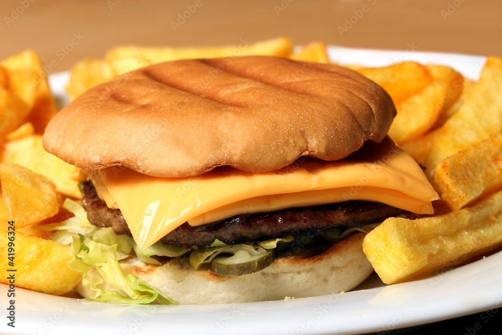 cheeseburger with french fries