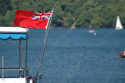 Flag with Union Jack on stern of boat
