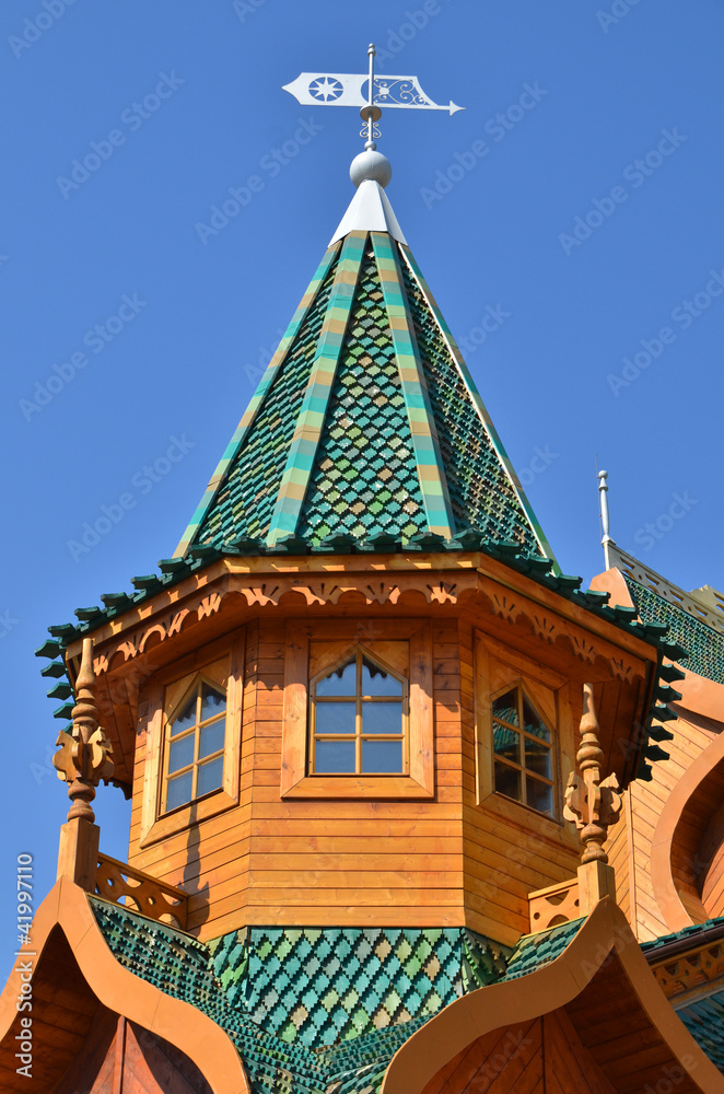 Roof of tower in wooden palace of tzar in Moscow, Russia