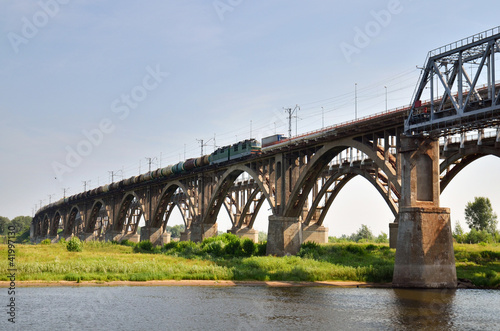 big bridge through the river Volga in Russia