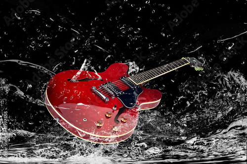Schilderij op canvas E-Gitarre mit Wasserspritzern