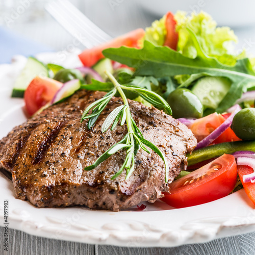 Grilled Beef Steak with Vegetable Salad #41997903