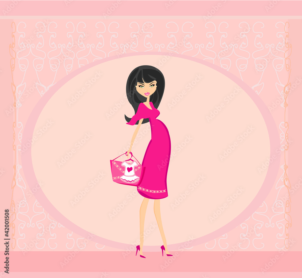 Beautiful pregnant woman on shopping for her new baby Beautiful pregnant woman on shopping for her new baby