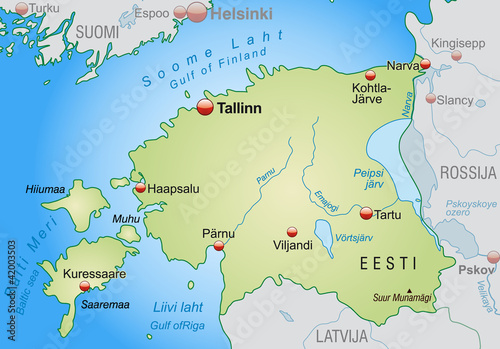 Map of Estonia with neighboring countries in green