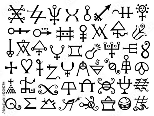 Medieval Alchemical ‘Flowers of Azote’ Signs from Grimoire Magic Book, volume 1.