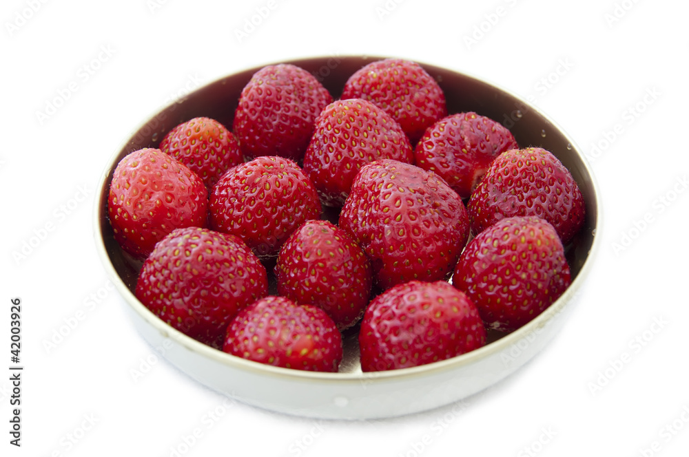 bowl with fresh strawberries on white background bowl with fresh strawberries on white background