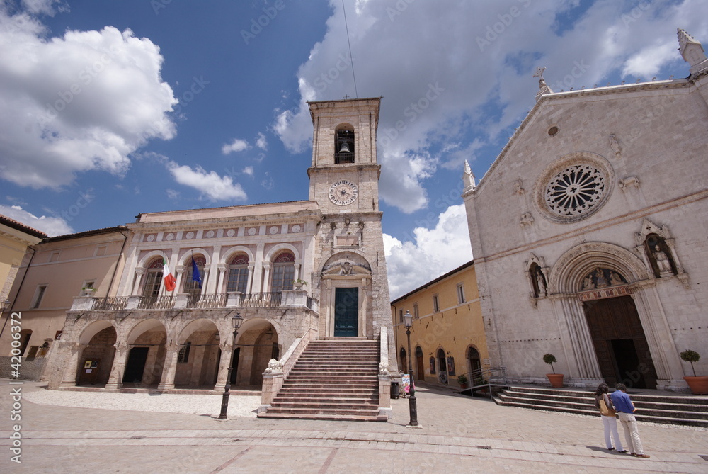 main square of Norcia, Umbria, Italy