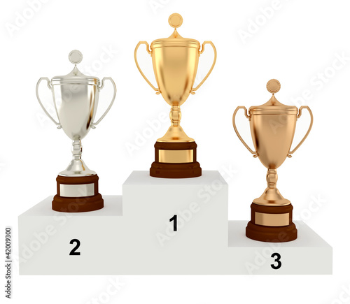 Award Cups on the podium