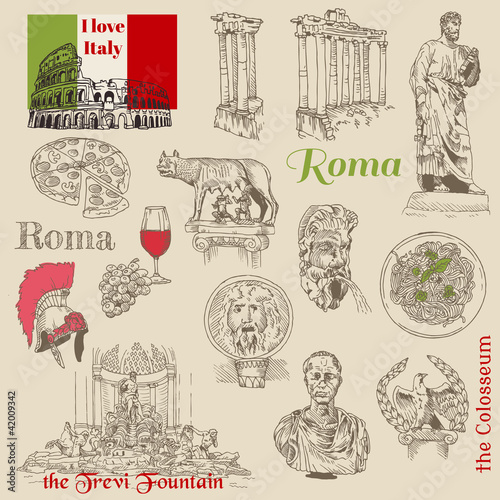 Set of Rome doodles - for design and scrapbook - hand drawn in v