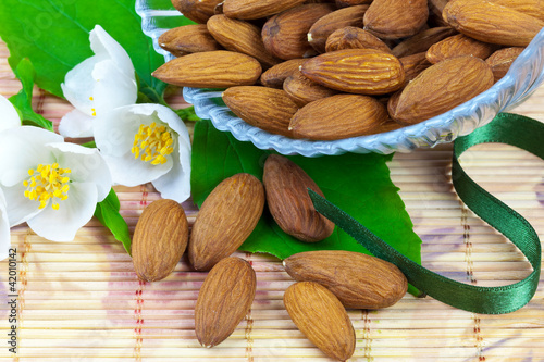 Almonds in crystal bowl