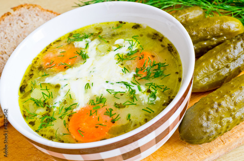 Traditional polish cucumber soup