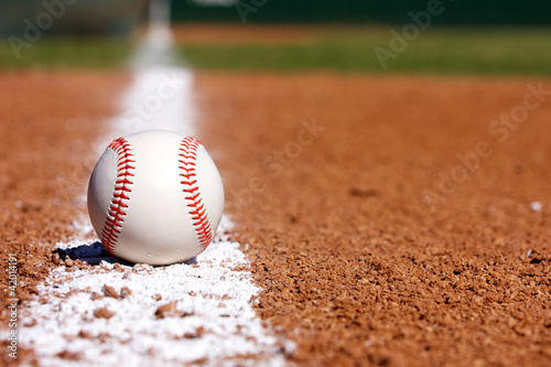 Photo Baseball on the Infield Chalk Line