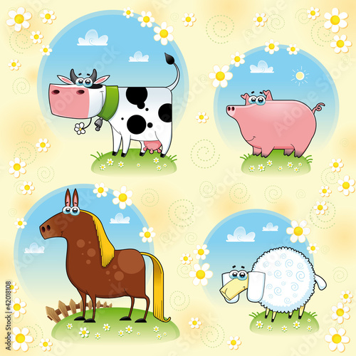 Funny farm animals. Cartoon...