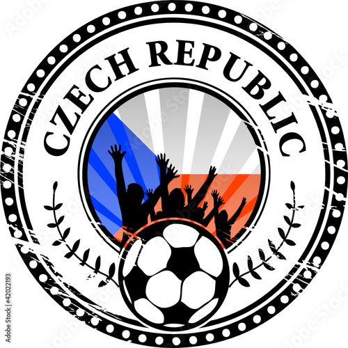 Stamp with football fans and name Czech Republic, vector