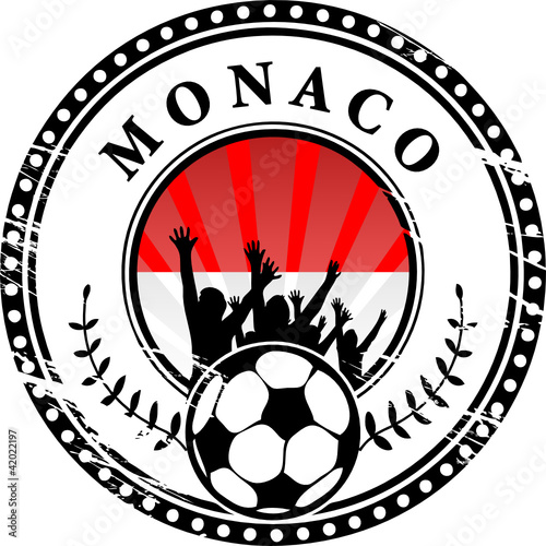 Stamp with football fans and name Monaco, vector illustration