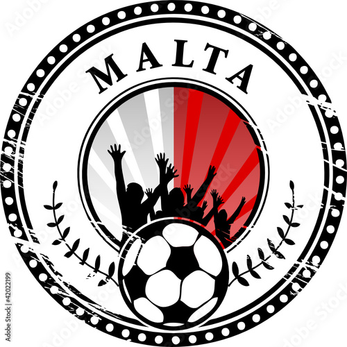 Stamp with football fans and name Malta, vector