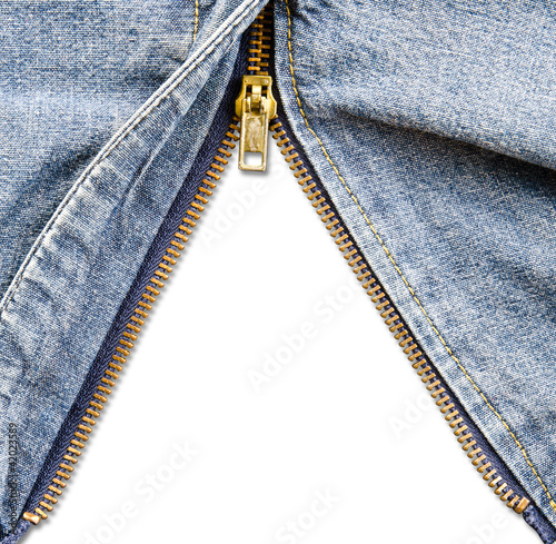 Obraz na płótnie Closeup of zipper in blue denim. w salonie