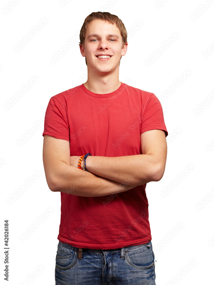 portrait of young man smiling over white background portrait of young man smiling over white background