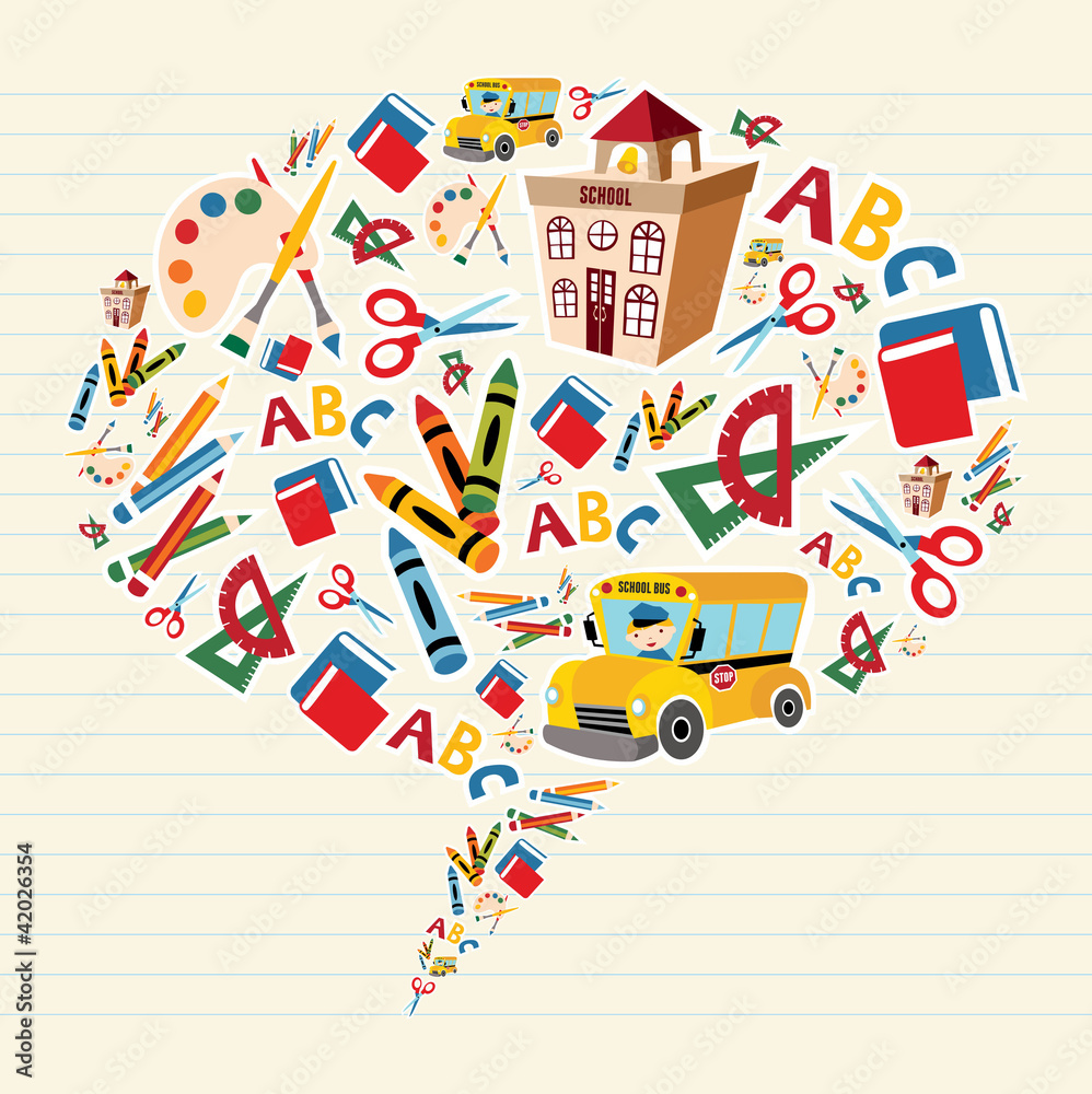 Back to school supplies in bubble shape Back to school supplies in bubble shape