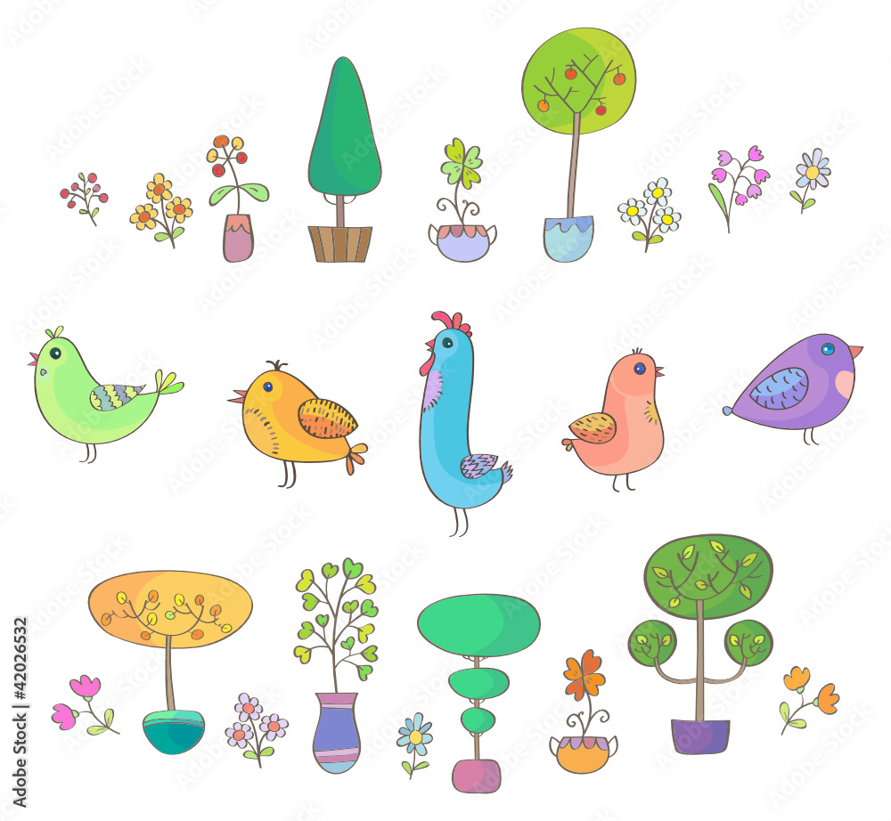 Birds, trees and flowers Birds, trees and flowers