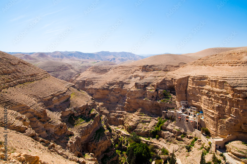 Landsape of monastery in Judea desert in Palestine