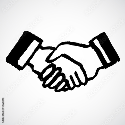 Black vector ink draw handshake on white background