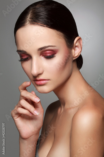 Close up photo of beautiful woman s face with makeup