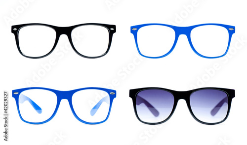 four nerd Glasses on white background with clipping path
