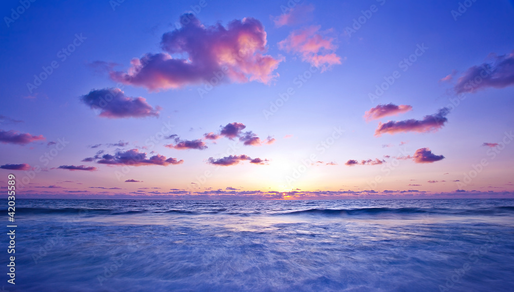 Pink sunset on the beach