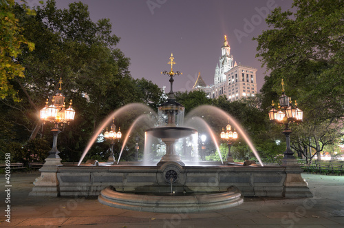 City Hall Park in Lower Manhattan at Night