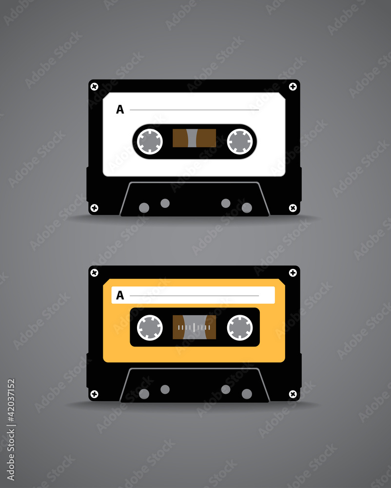 Obraz premium Vintage analogue music recordable cassette. Illustration