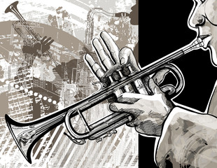Wandcirkels Muziekband Trompettist met sfeervol jazzgevoel  © Isaxar