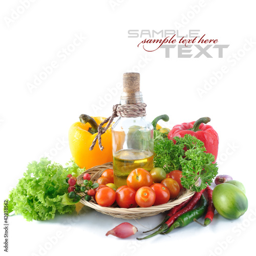 Fototapeta Naklejka Na Ścianę i Meble -  Tomatos, paprika, garlic, red chili, olive oil and parsley