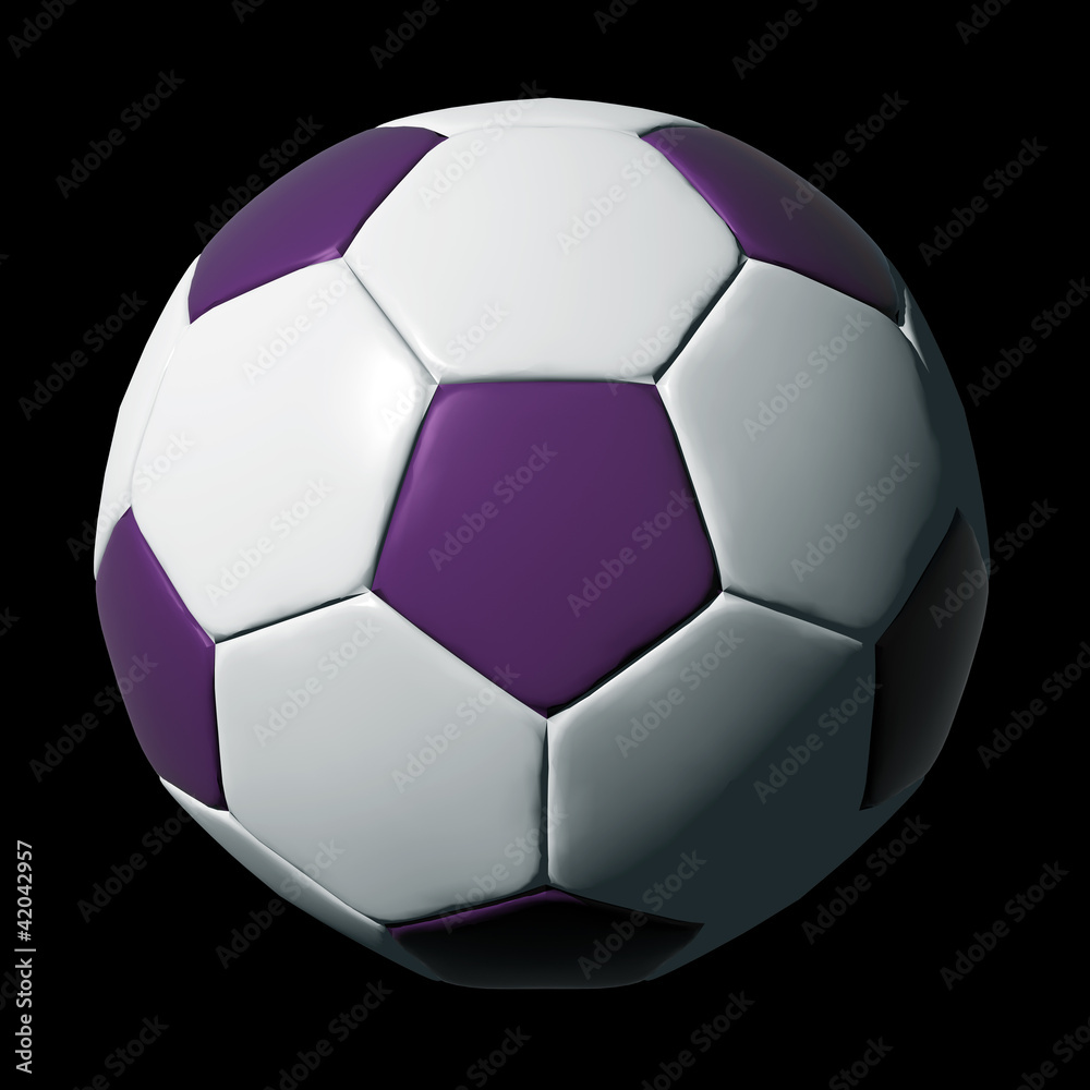 Fototapeta premium Purple leather soccer ball isolated on black
